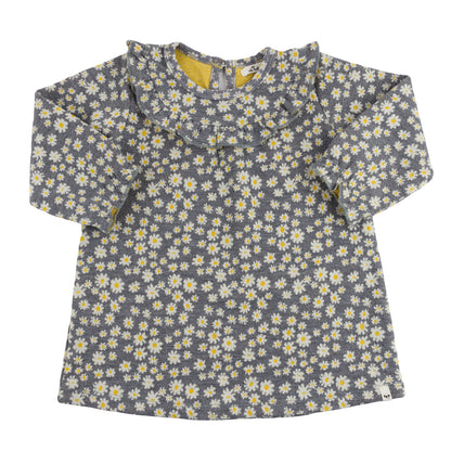 Pucker Mini Daisies Cora Dress Double Knit - Heather Gray - Twinkle Twinkle Little One