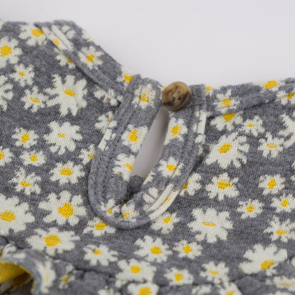 Pucker Mini Daisies Cora Dress Double Knit - Heather Gray - Twinkle Twinkle Little One