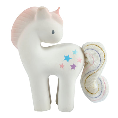 Cotton Candy Unicorn Natural Rubber Rattle with Crinkle Tail - Twinkle Twinkle Little One