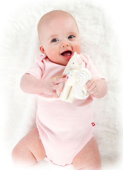 Cotton Candy Unicorn Natural Rubber Rattle with Crinkle Tail - Twinkle Twinkle Little One