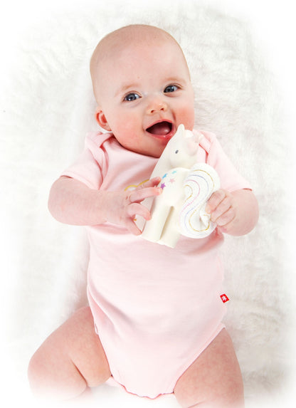 Cotton Candy Unicorn Natural Rubber Rattle with Crinkle Tail - Twinkle Twinkle Little One