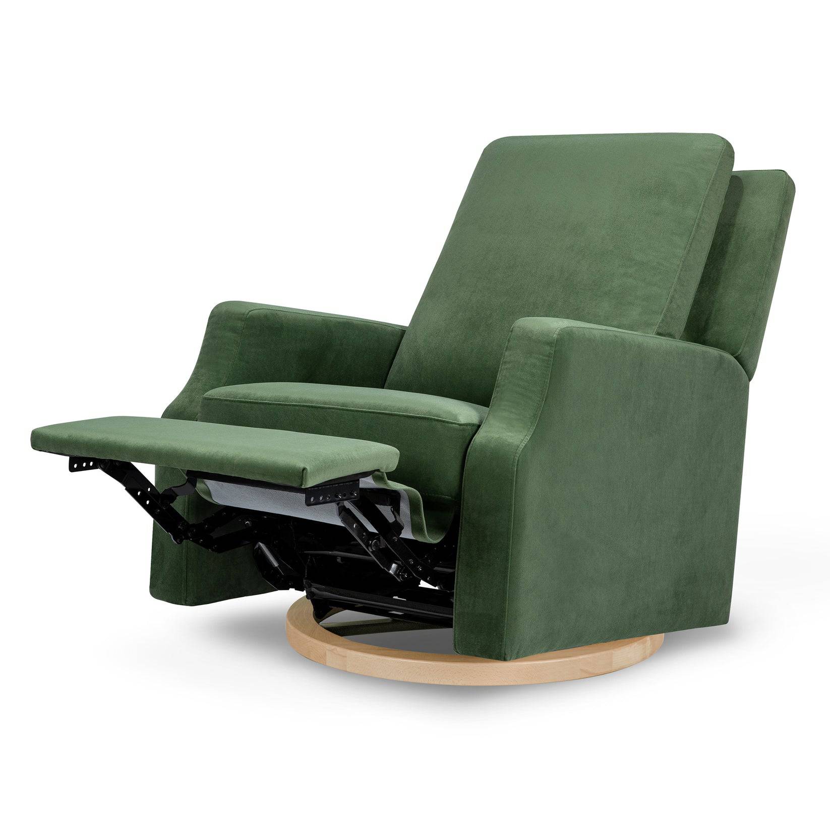 Crewe Recliner & Swivel Glider - Forest Green Velvet w/ Light Wood Base - Twinkle Twinkle Little One