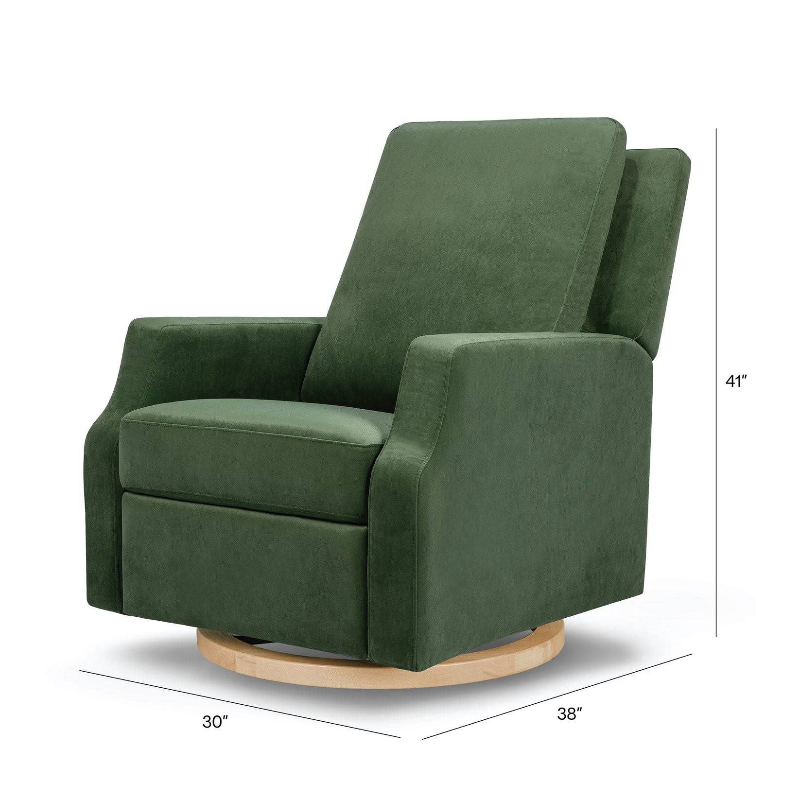 Crewe Recliner & Swivel Glider - Forest Green Velvet w/ Light Wood Base - Twinkle Twinkle Little One