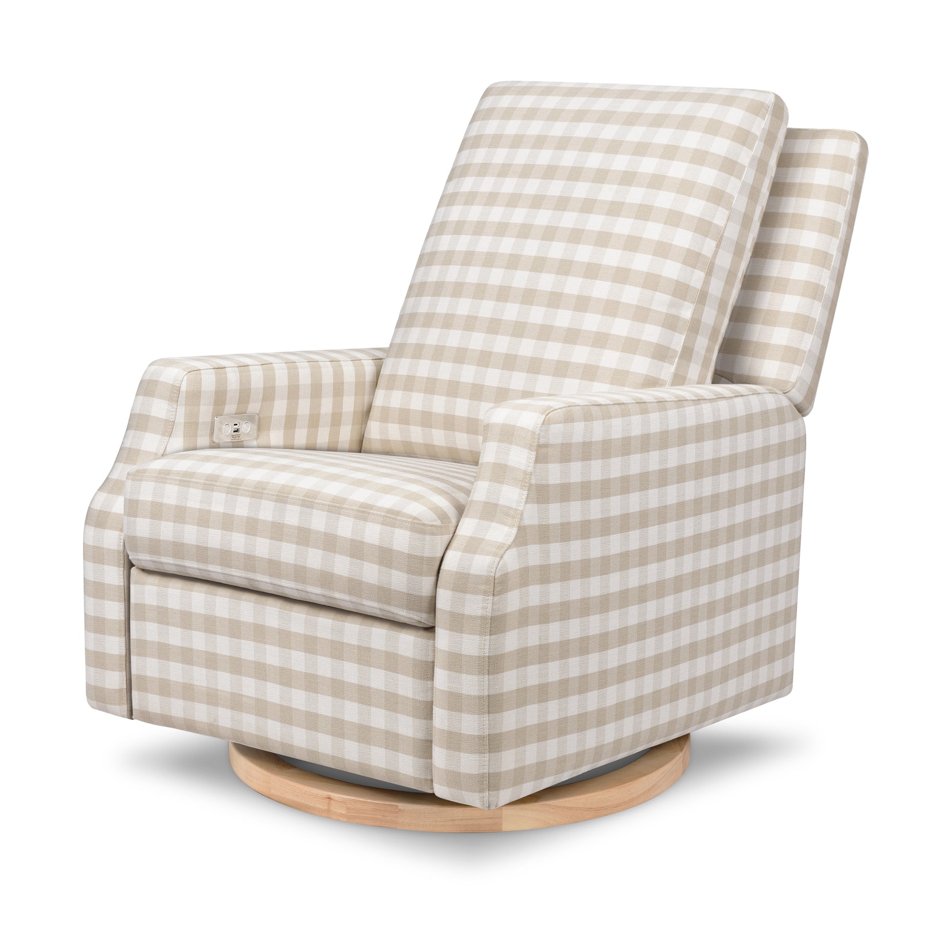 Buy tan-gingham-with-light-wood-base Crewe Electronic Swivel Glider Recliner