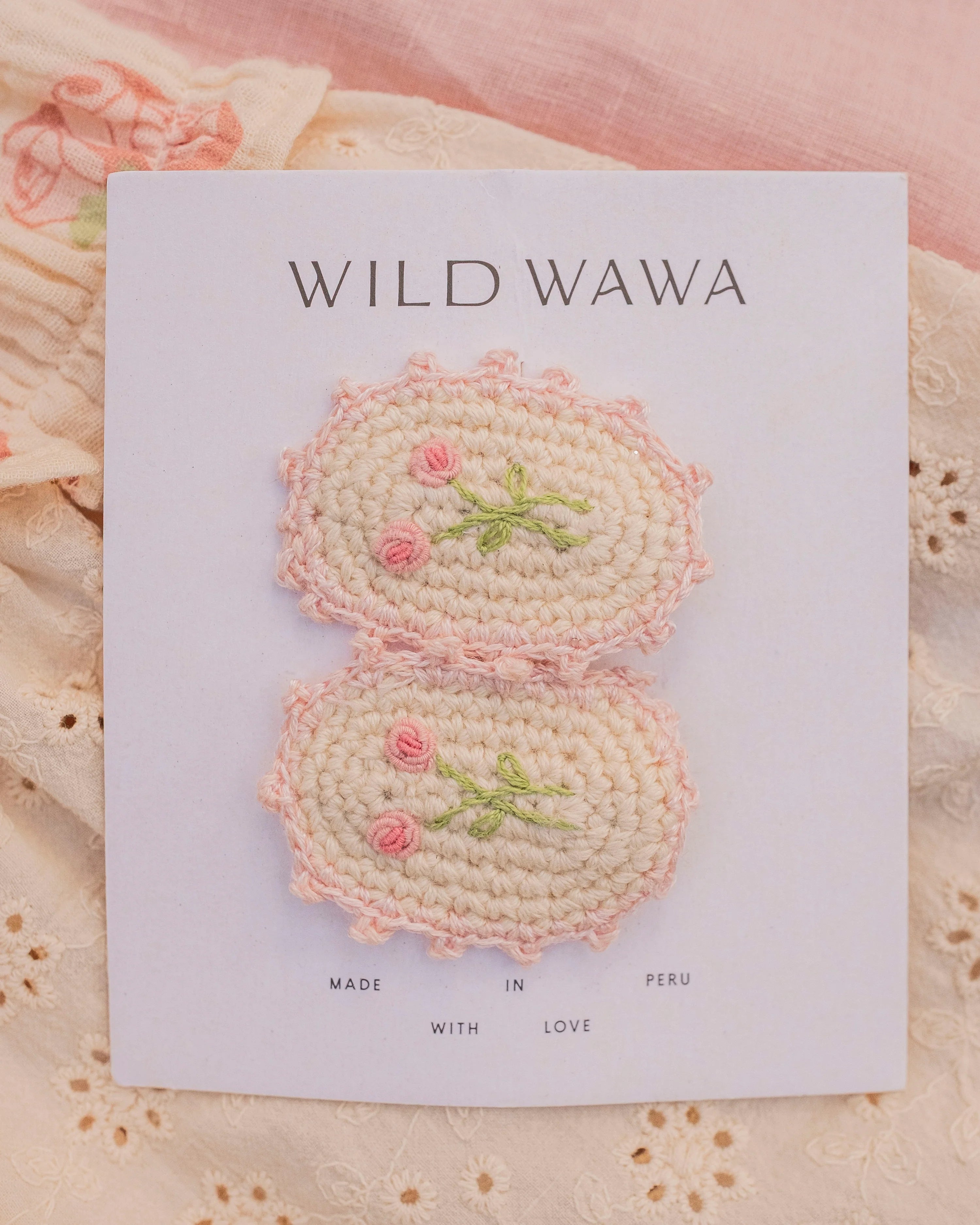 Crochet Clip Set in Pink Rose Bouquet