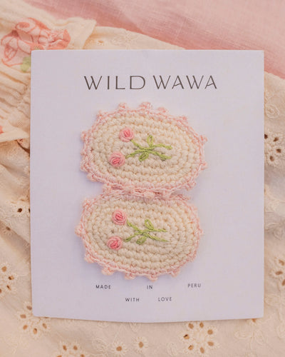 Crochet Clip Set in Pink Rose Bouquet