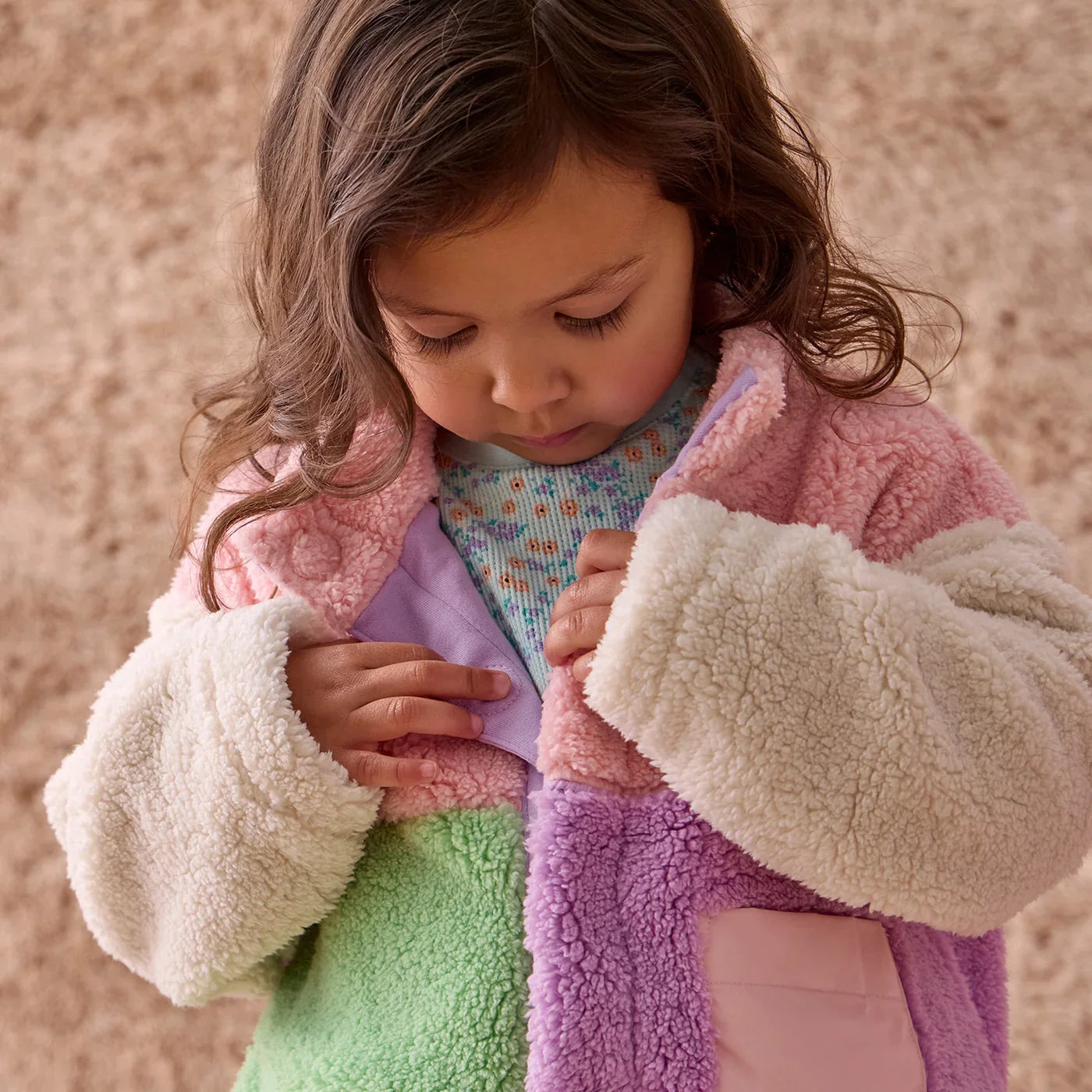 Magnetic Me Pink Colorblock Sherpa Girls Jacket
