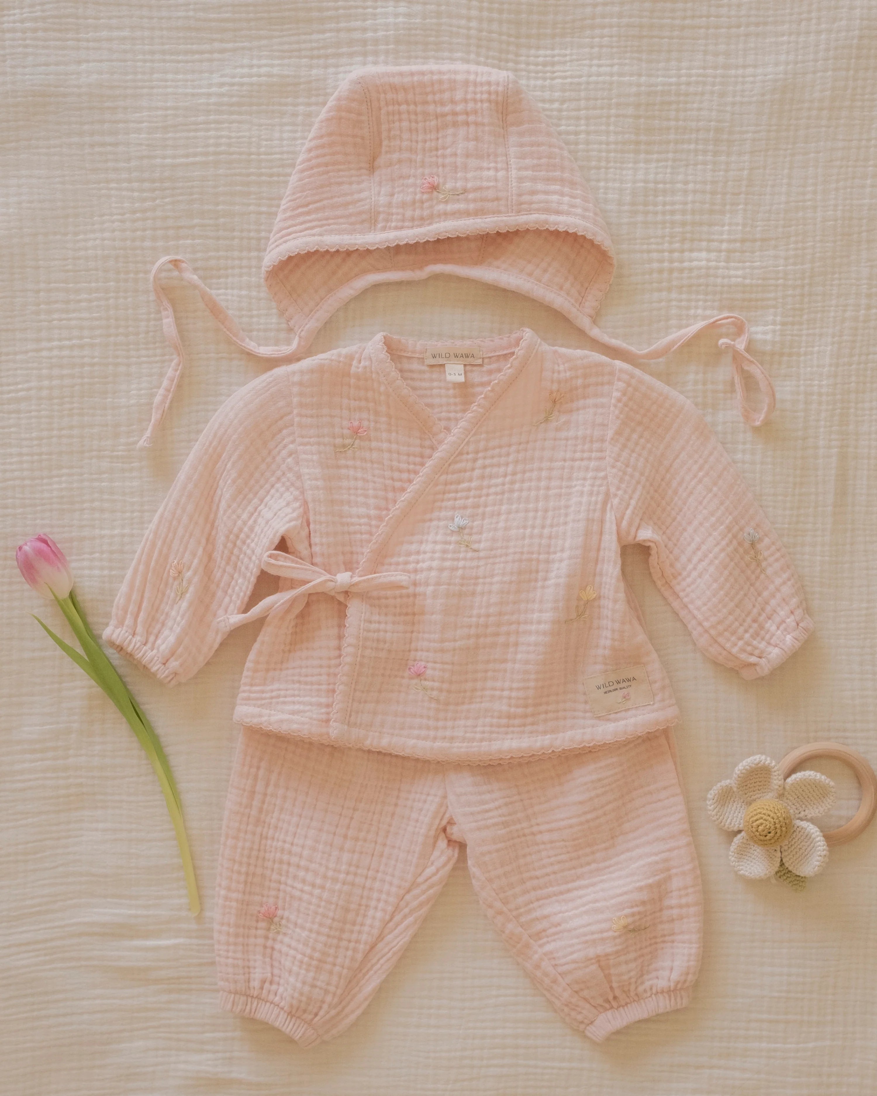 Gauze Bundle Set in Embroidered Flowers