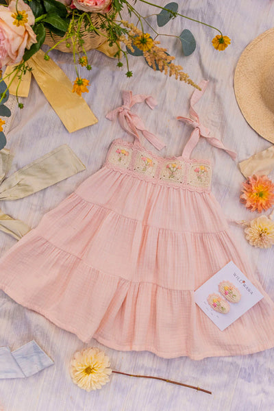 Crochet Dress in Pink Bouquet