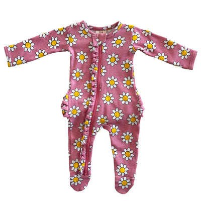Daisy Pop Punch Organic Frill Zip Footie - Twinkle Twinkle Little One
