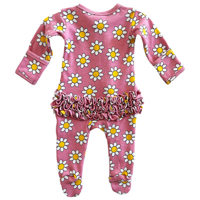 Daisy Pop Punch Organic Frill Zip Footie - Twinkle Twinkle Little One