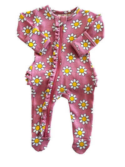 Daisy Pop Punch Organic Frill Zip Footie - Twinkle Twinkle Little One