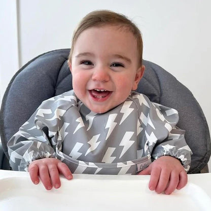 The Grayson Long Sleeve Bib - Lightning Bolts - Powder Blue - Twinkle Twinkle Little One
