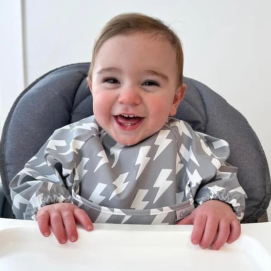 The Grayson Long Sleeve Bib - Lightning Bolts - Powder Blue - Twinkle Twinkle Little One