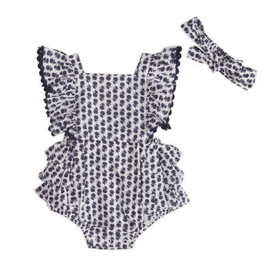 Everly Blue Floral Organic Baby Romper & Headband Set