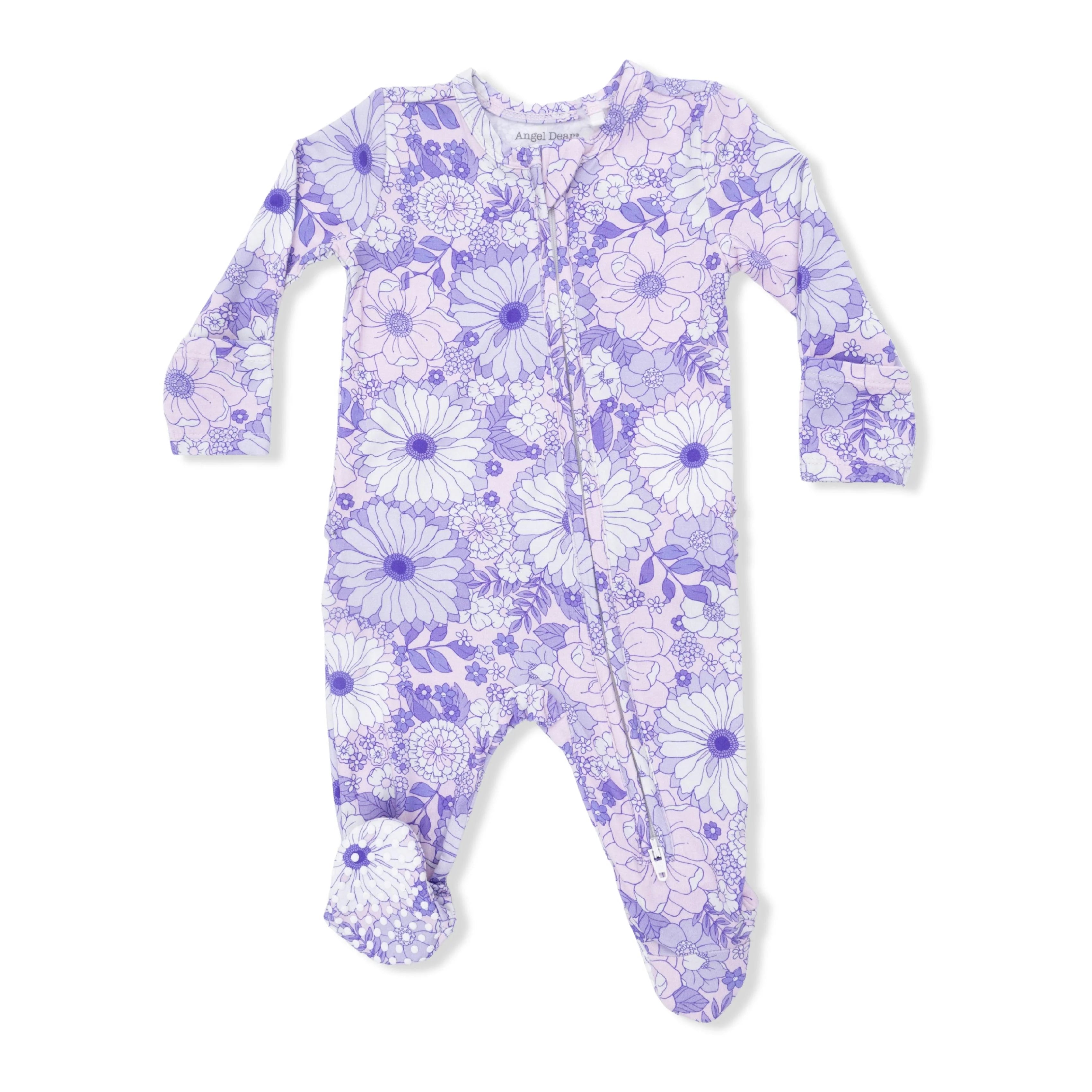 Lacy Lavender Floral 2 Way Ruffle Back Zipper Footie