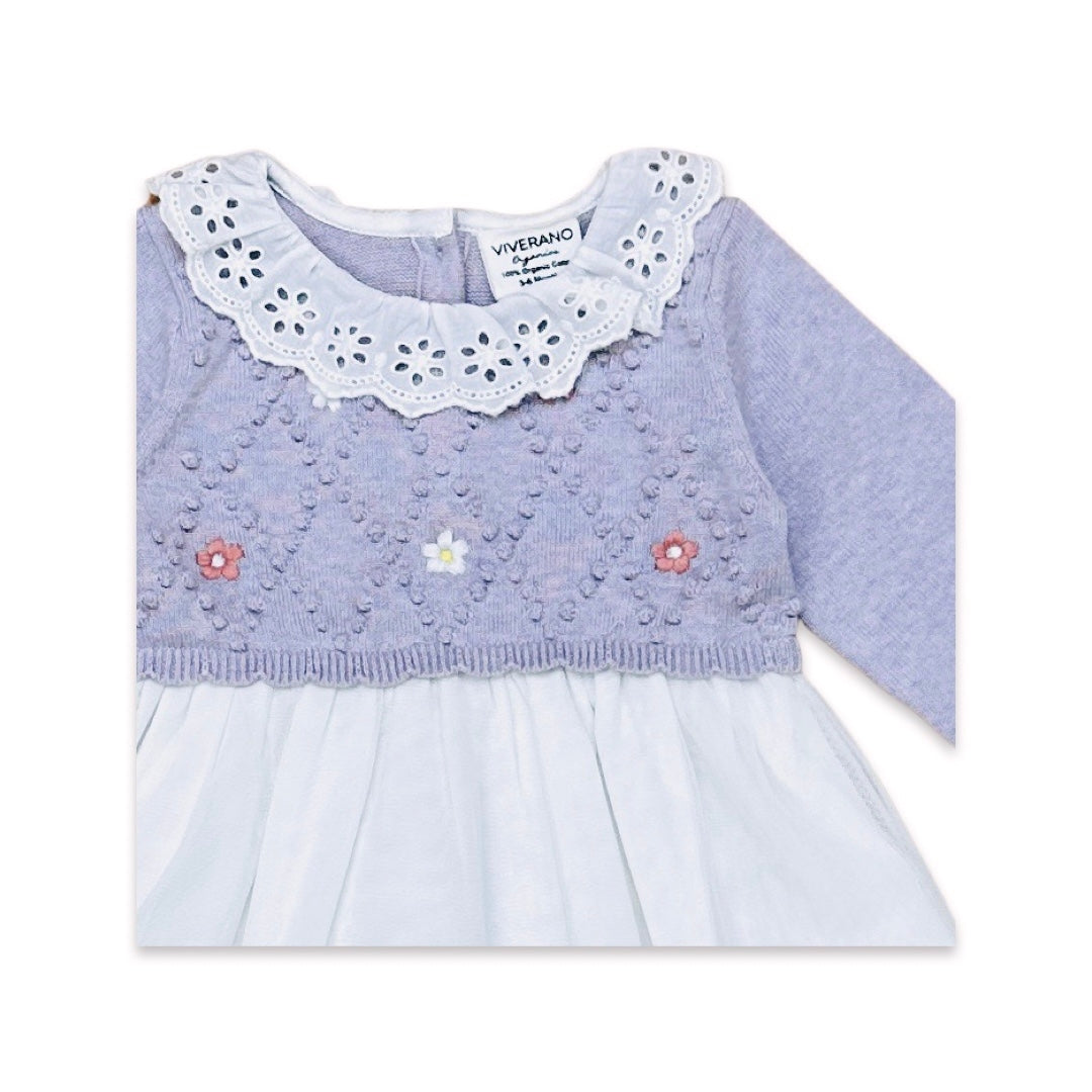 Floral Embroidered Knit Tutu Dress - Lilac Heather - Twinkle Twinkle Little One