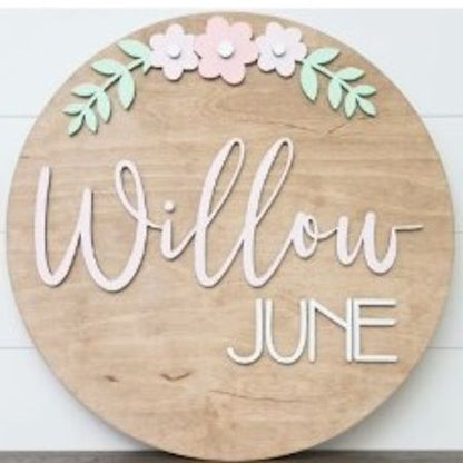 Sugar + Maple Round Personalized Name Sign | Flower - Twinkle Twinkle Little One