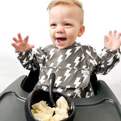 The Grayson Long Sleeve Bib - Lightning Bolts - Powder Blue - Twinkle Twinkle Little One