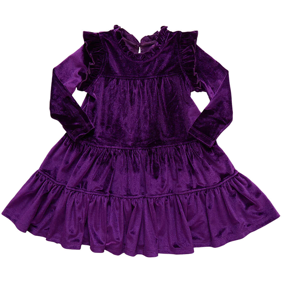 Girls Velour Kalani Dress - Plum