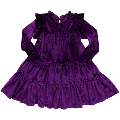 Girls Velour Kalani Dress - Plum - Twinkle Twinkle Little One