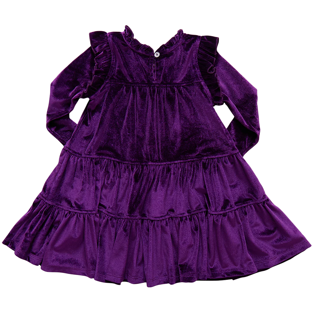 Girls Velour Kalani Dress - Plum