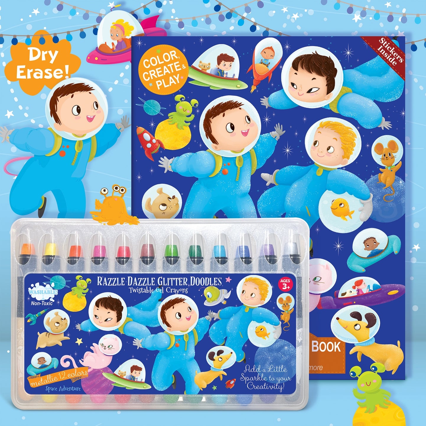 Glitter Space Dry Erase Coloring Gift Set - Twinkle Twinkle Little One