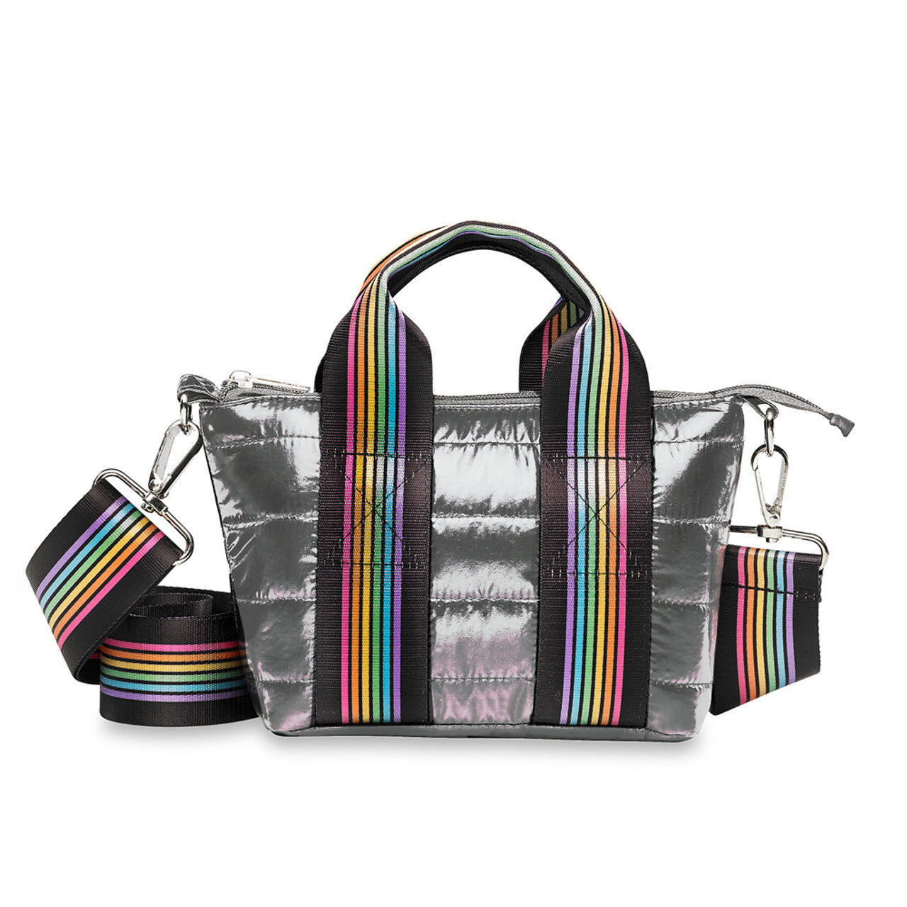 Gunmetal Puffer Tiny Tote Rainbow Track Straps - Twinkle Twinkle Little One