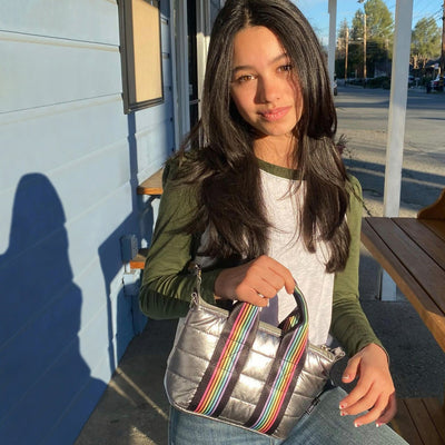 Gunmetal Puffer Tiny Tote Rainbow Track Straps - Twinkle Twinkle Little One