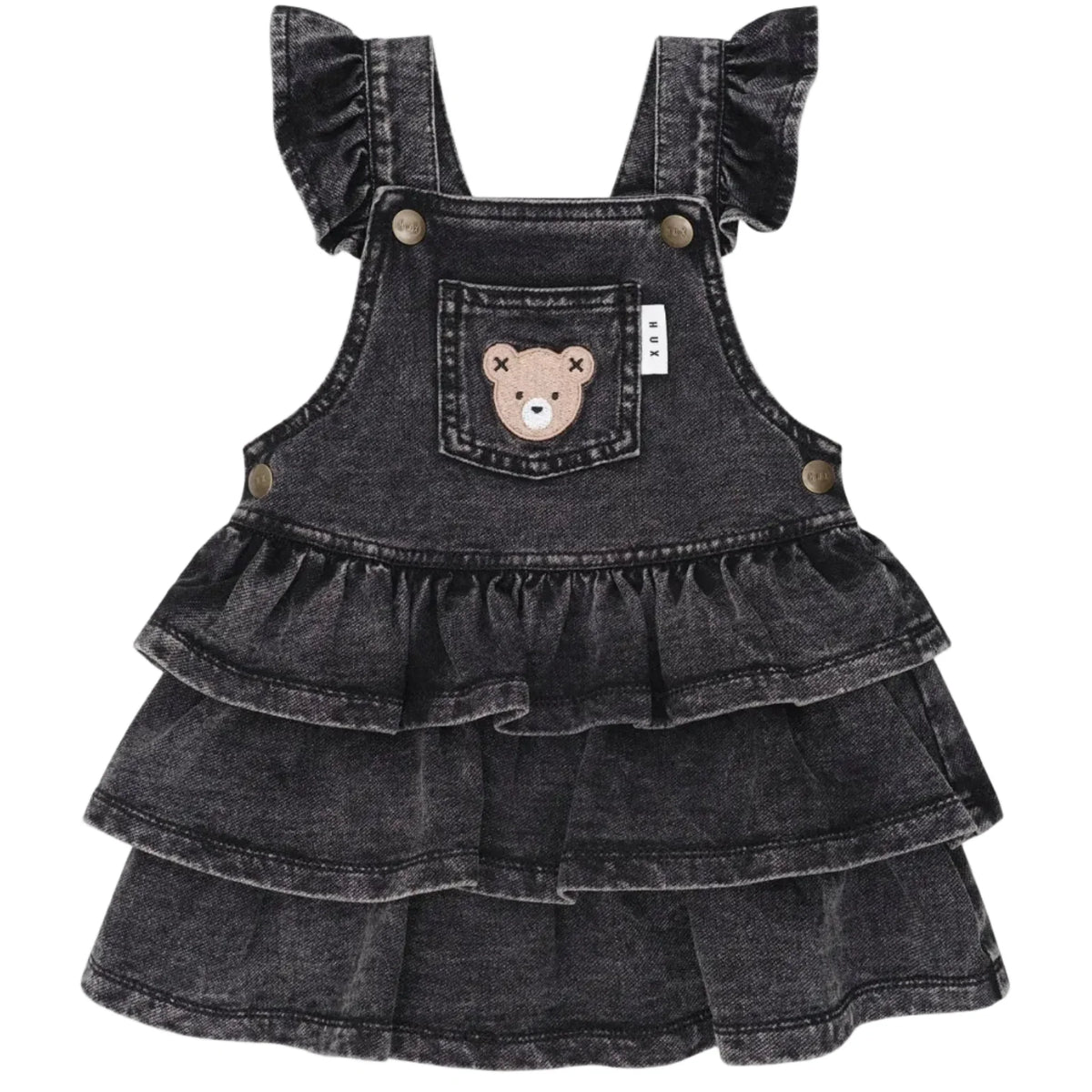 Knit Denim Frill Pinafore - Denim Black