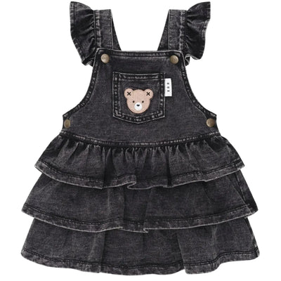 Knit Denim Frill Pinafore - Denim Black