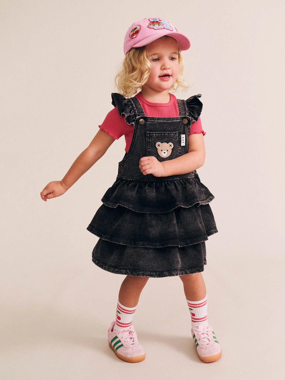 Knit Denim Frill Pinafore - Denim Black