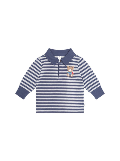 Ink Stripe Sitting Hux L/Sleeve Polo - Ink / Grey Marle