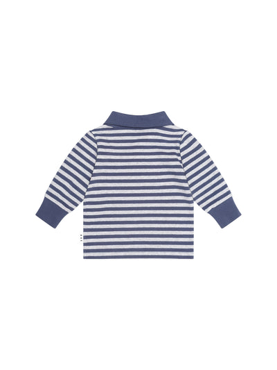 Ink Stripe Sitting Hux L/Sleeve Polo - Ink / Grey Marle