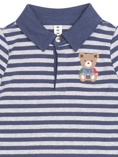 Ink Stripe Sitting Hux L/Sleeve Polo - Ink / Grey Marle