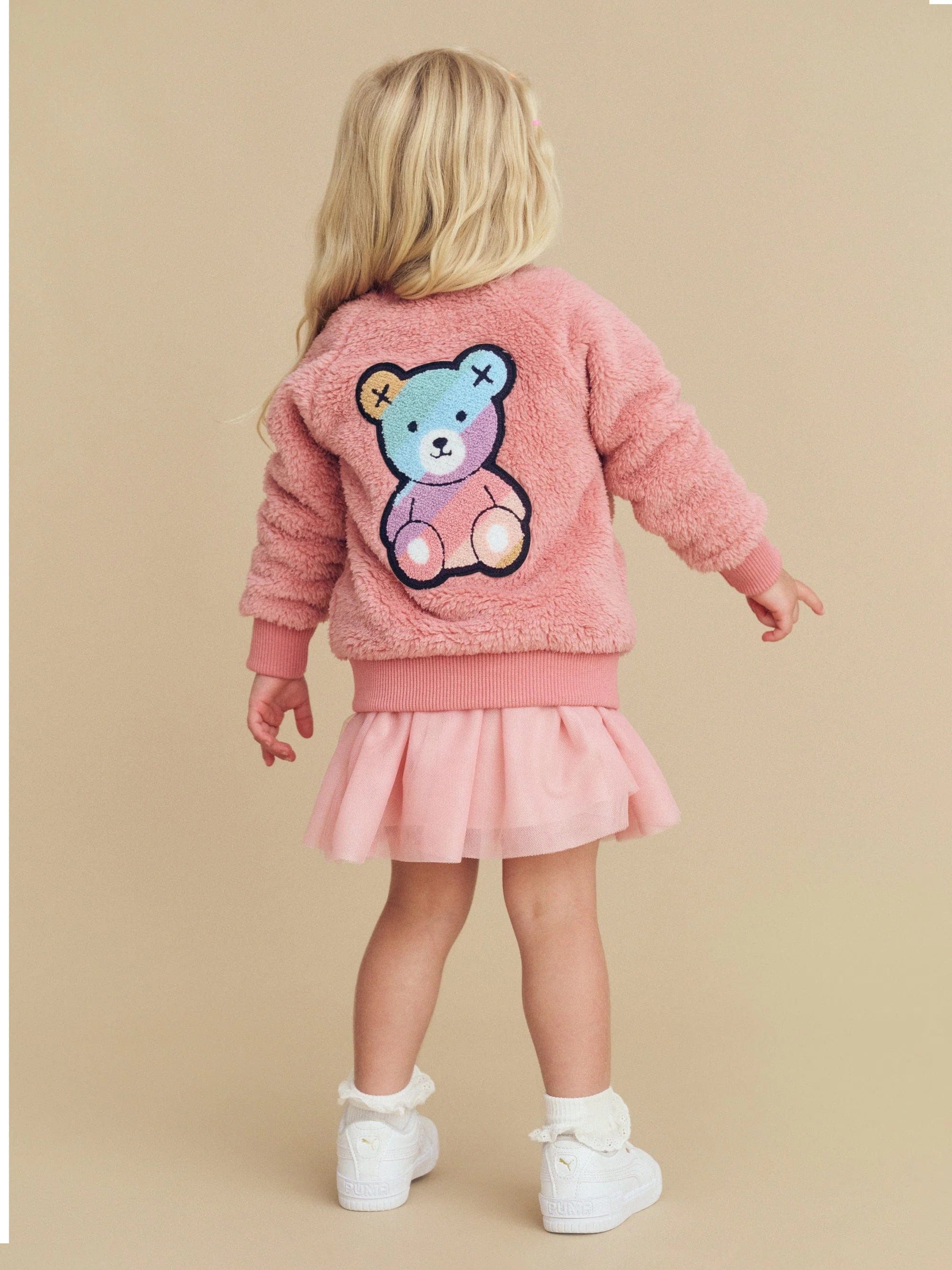 Rainbow Bear Fur Jacket - Dusty Rose - Twinkle Twinkle Little One