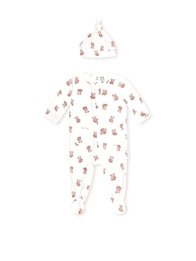 My First Hux Velour Romper and Beanie Set - Almond Milk