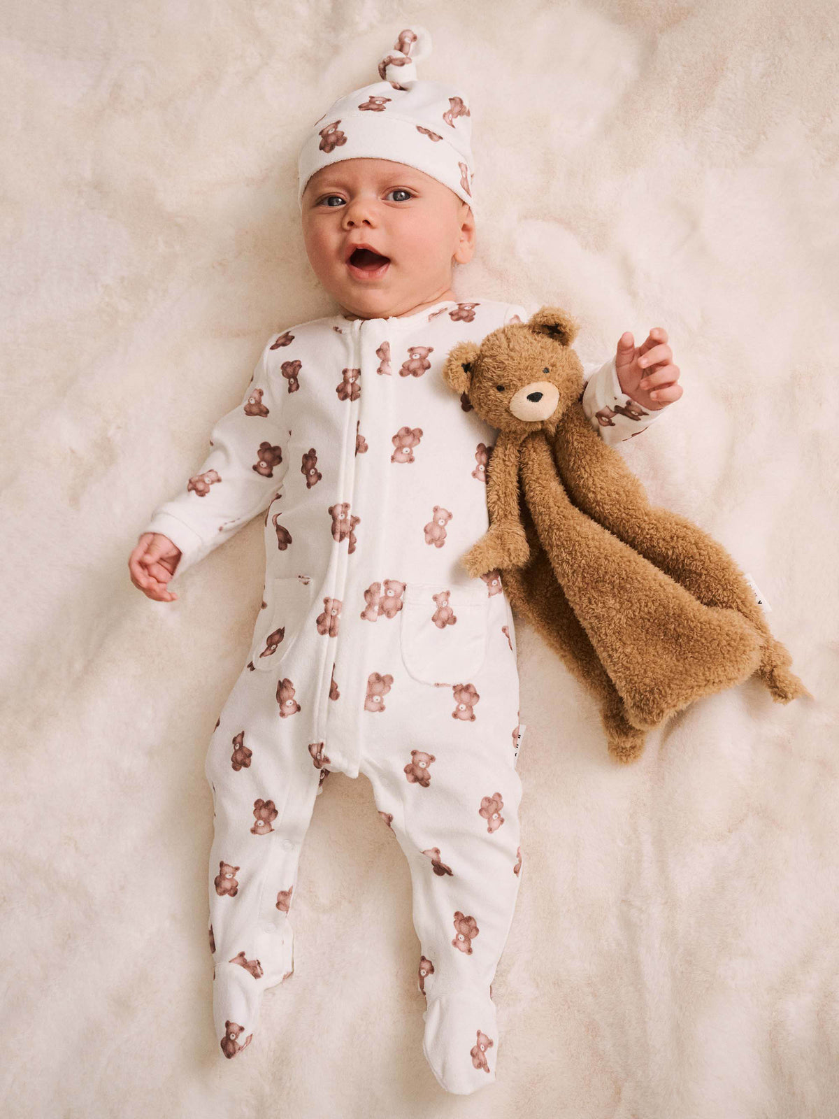 My First Hux Velour Romper and Beanie Set - Almond Milk
