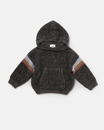 7 A.M. Enfant Chunky Hooded Boxy Sweater - Black Melange - Twinkle Twinkle Little One