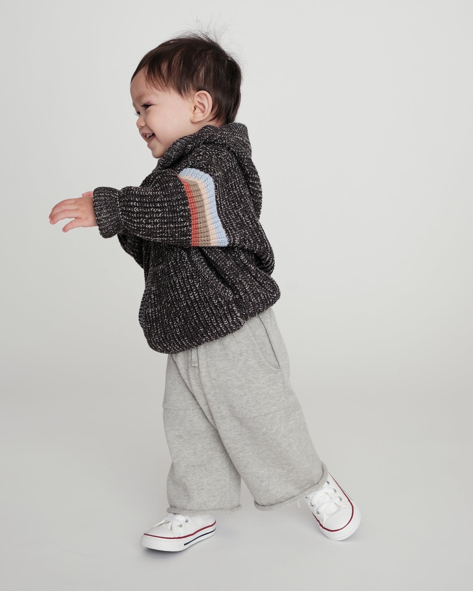 7 A.M. Enfant Chunky Hooded Boxy Sweater - Black Melange