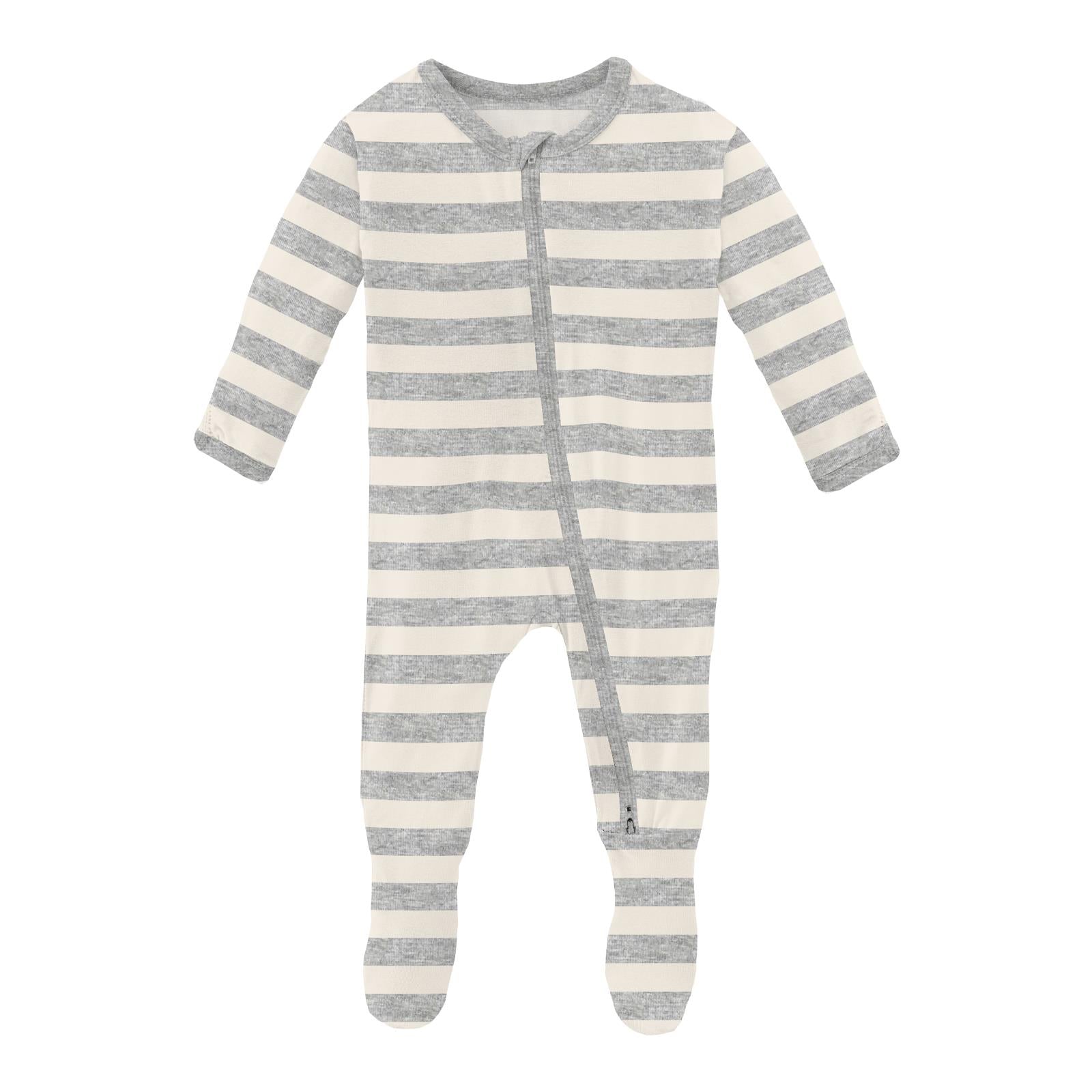 Kickee Pants - Print Footie with Zipper - Heathered Mist Sweet Stripe - Twinkle Twinkle Little One