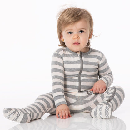 Kickee Pants - Print Footie with Zipper - Heathered Mist Sweet Stripe - Twinkle Twinkle Little One