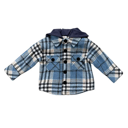 Blue Plaid Hooded Shacket - Twinkle Twinkle Little One