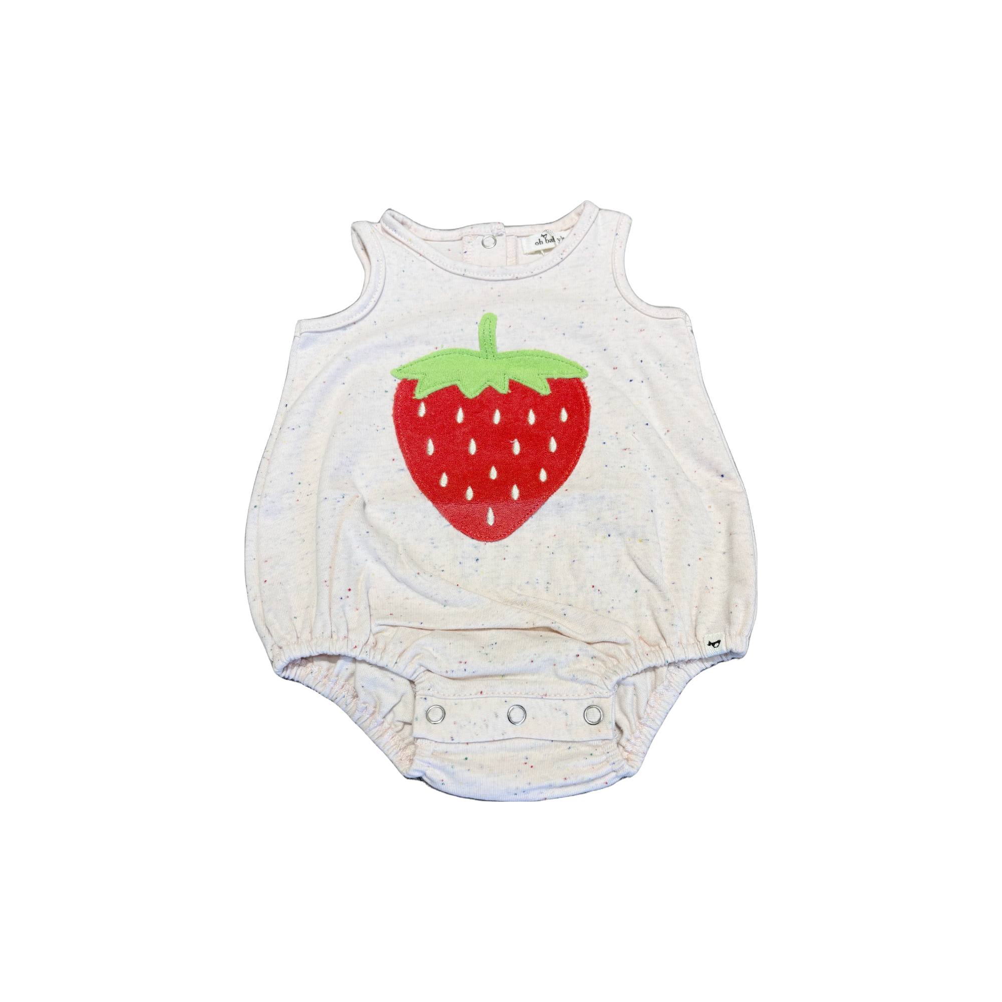 Baby romper with strawberry design on a white background