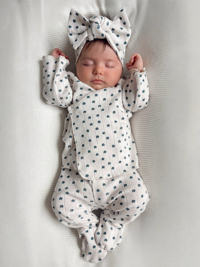 Blue Flower Organic Pointelle Newborn Set - Twinkle Twinkle Little One