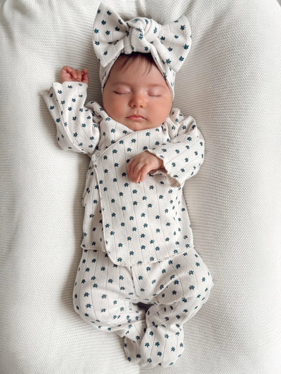 Blue Flower Organic Pointelle Newborn Set - Twinkle Twinkle Little One
