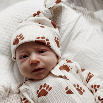Organic Waffle Knot Beanie, Bear Paw - Twinkle Twinkle Little One