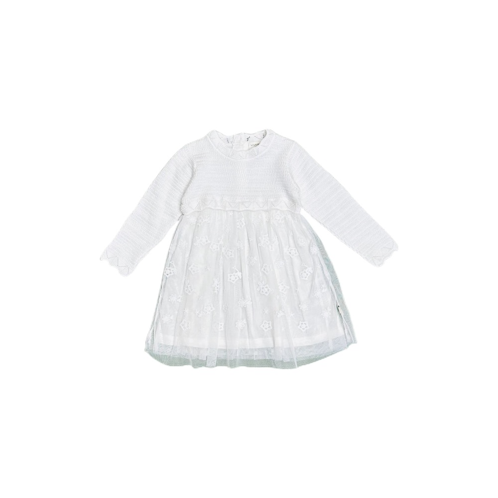 Milan Dove White Floral Embroidered Tutu Knit Baby Dress - Twinkle Twinkle Little One