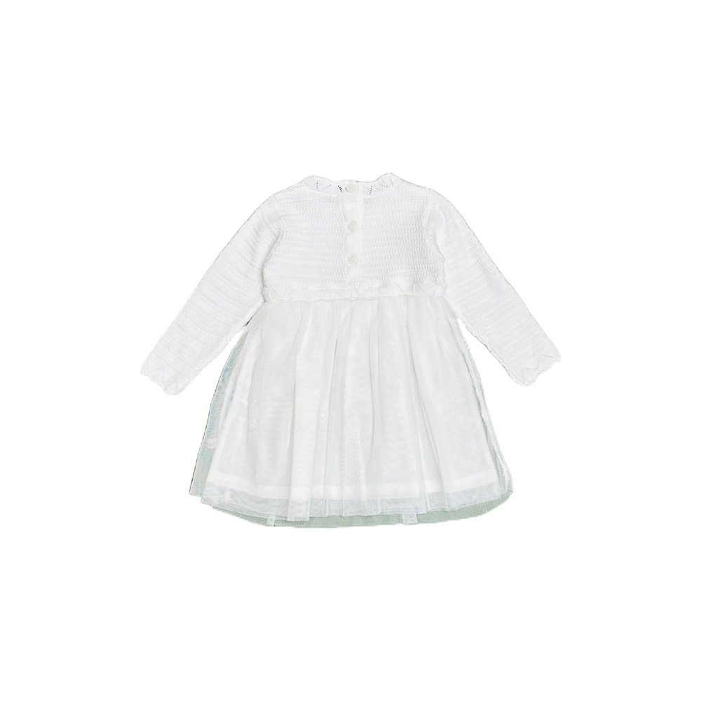 Milan Dove White Floral Embroidered Tutu Knit Baby Dress - Twinkle Twinkle Little One