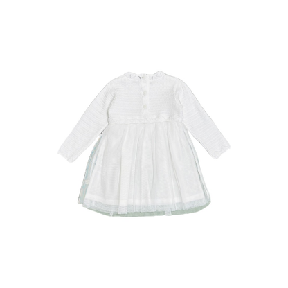 Milan Dove White Floral Embroidered Tutu Knit Baby Dress - Twinkle Twinkle Little One